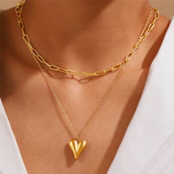 Double Layer Heart Charm Necklace