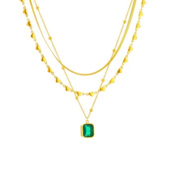 Three Layers Emerald Zircon Necklace