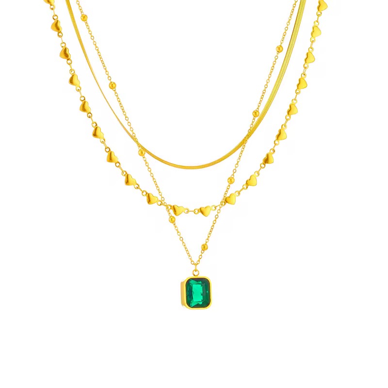 Three Layers Emerald Zircon Necklace - Image 2