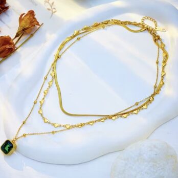 Three Layers Emerald Zircon Necklace