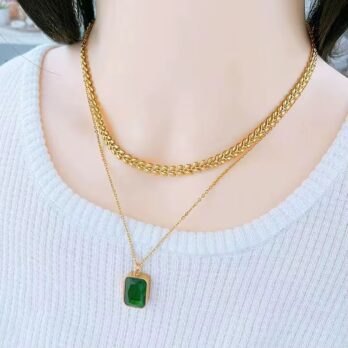 Double Layers Green Crystal Zircon Necklace