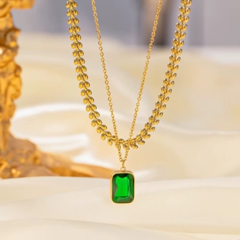 Double Layers Green Crystal Zircon Necklace