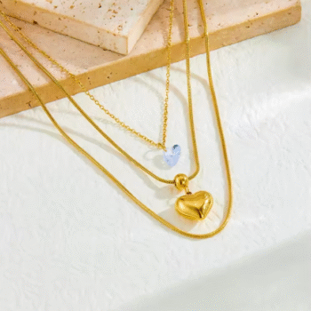 Three-layer Zircon love Pendant Necklace