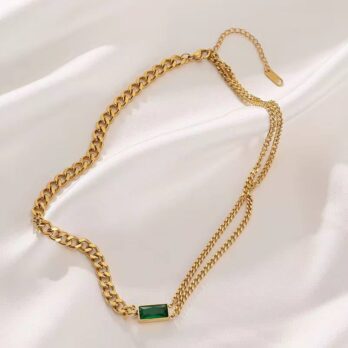 Emerald Zircon Double European Style Collarbone Necklace