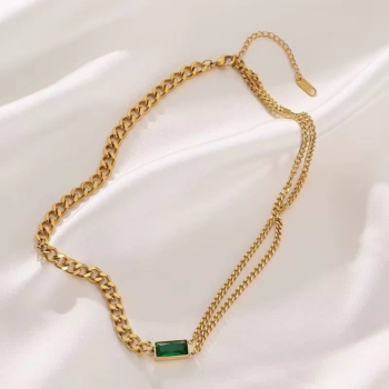 Emerald Zircon Double European Style Collarbone Necklace