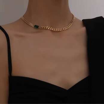 Emerald Zircon Double European Style Collarbone Necklace
