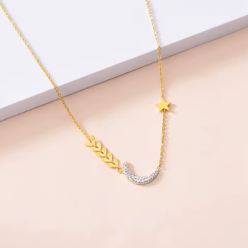 Crystal Crescent Moon Star Necklace