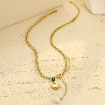 Multi Style Chain Irregular Pearl Heart Pendant Necklace